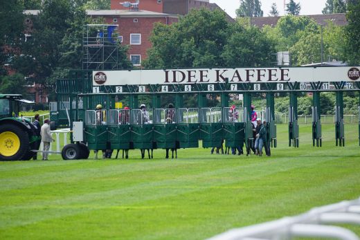 In der Startmaschine: Gleich geht es los zum Deutschen Derby!  